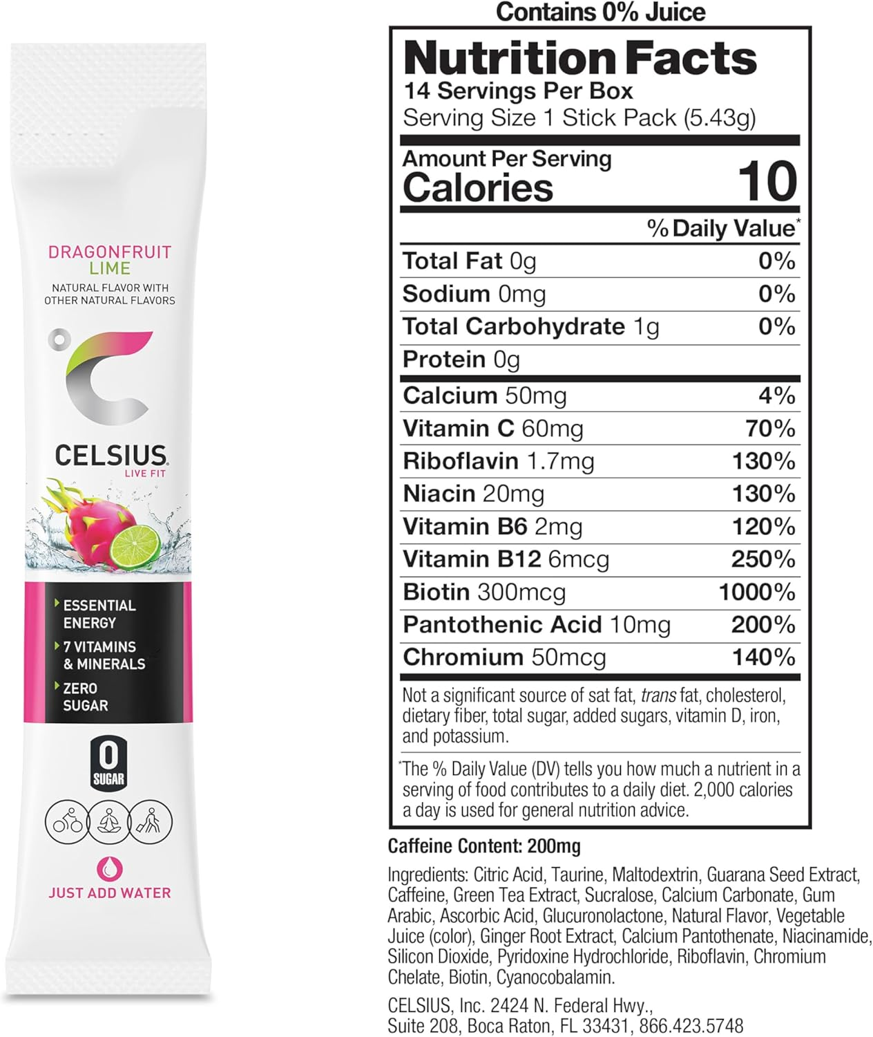 Suplemento energetico en polvo | pitaya y limon | 14u | Celsius