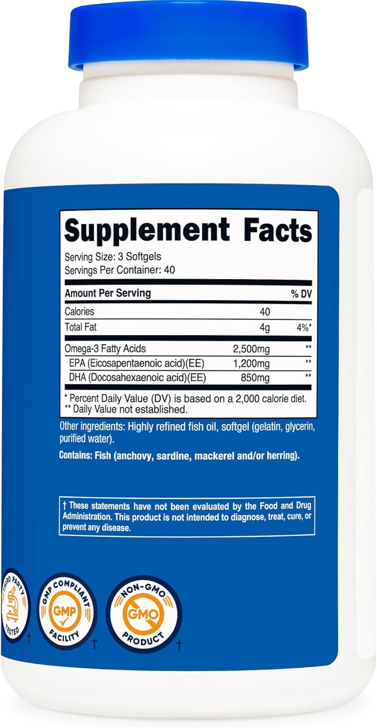 Suplemento Omega 3 Aceite De Pescado 2500 mg 120 Softgels | Nutricost