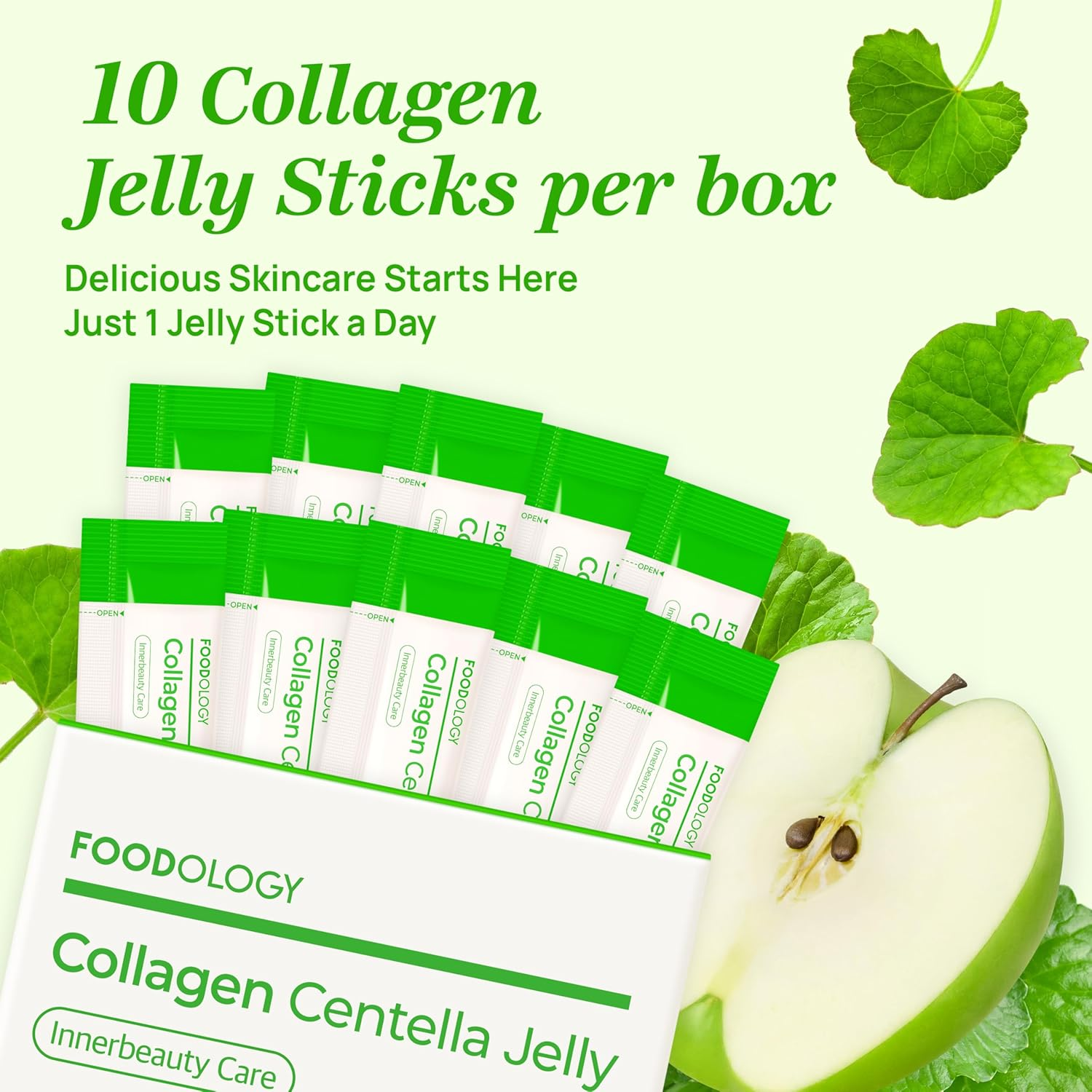 Gelatina - suplemento - Jelly de ColAgeno para Piel, Cabello y Uñas  | Foodology | Sabor Manzana Verde