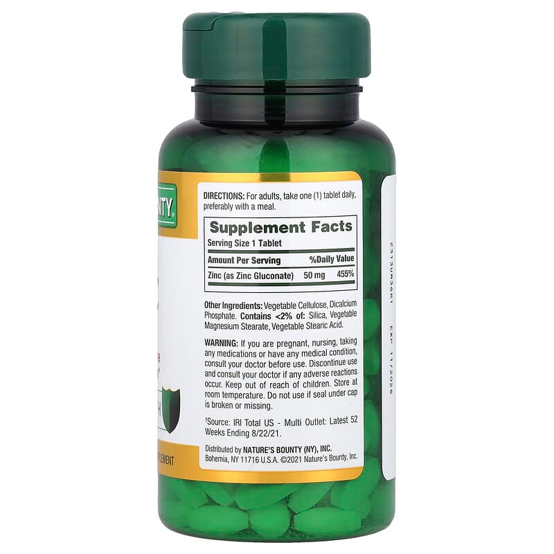 Suplemento de Zinc 50 mg 100 Tabletas | Nature's Bounty