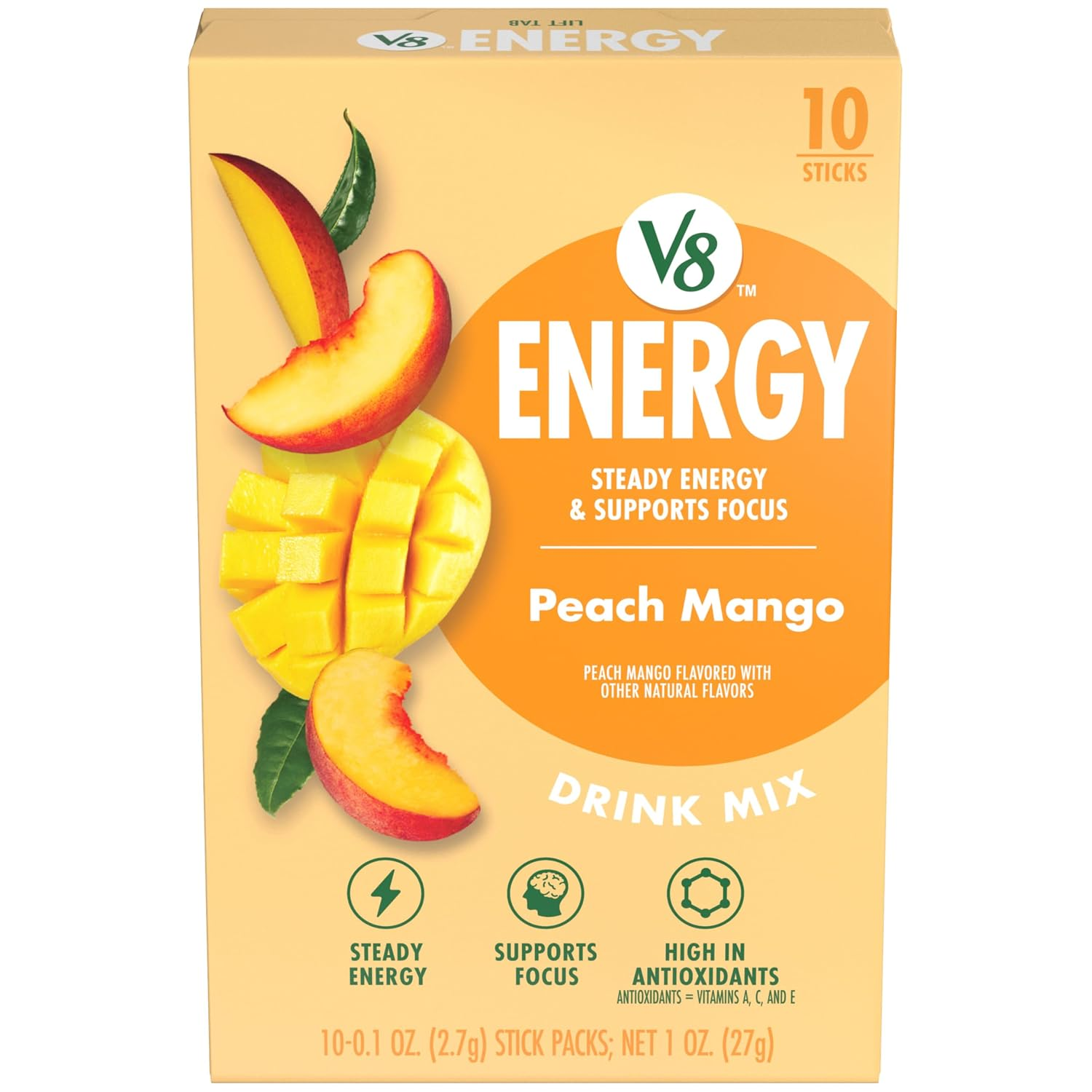 Bebida Energética en Polvo Sabor Durazno y Mango 10 Sobres | V8 Energy