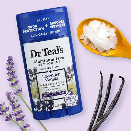 Desodorante Dr Teal's sin aluminio con magnesio, lavanda y vainilla