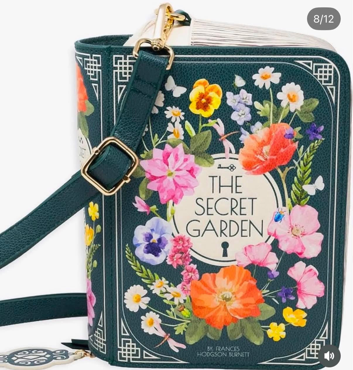 Bolso tipo libro The Secret Garden con diseño floral y correa
